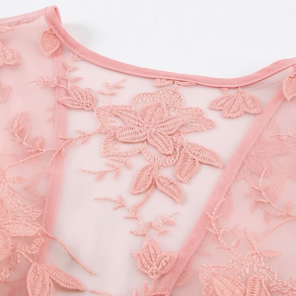 #46 Peach Floral Mesh Lace Open Front Kimono/Duster - Picture 6 of 10